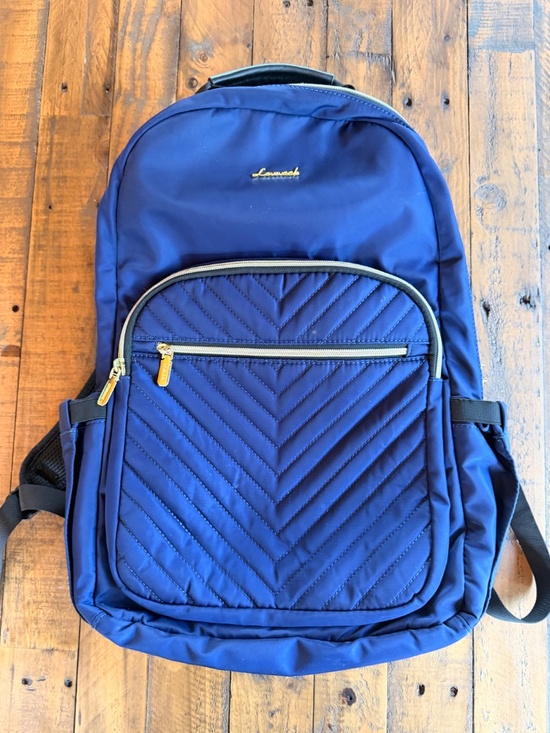 Lovnak Quilted Navy Backpack USB Charging Port Travel School Bag main image 7